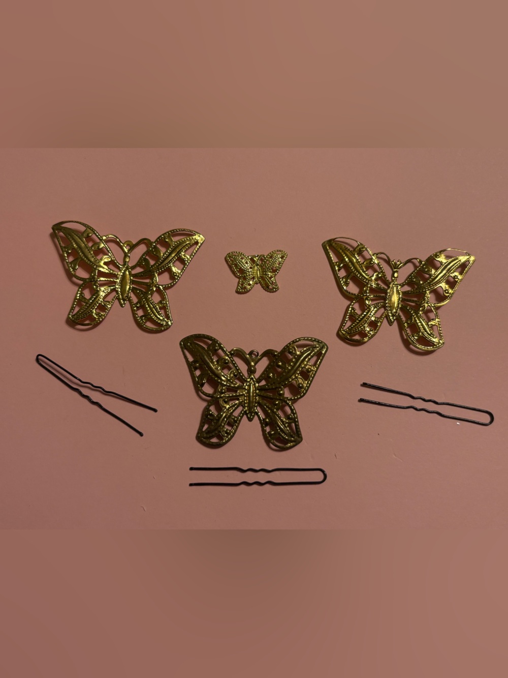 Vintage Gold Tone Butterfly Hair Clips - Women Accessories